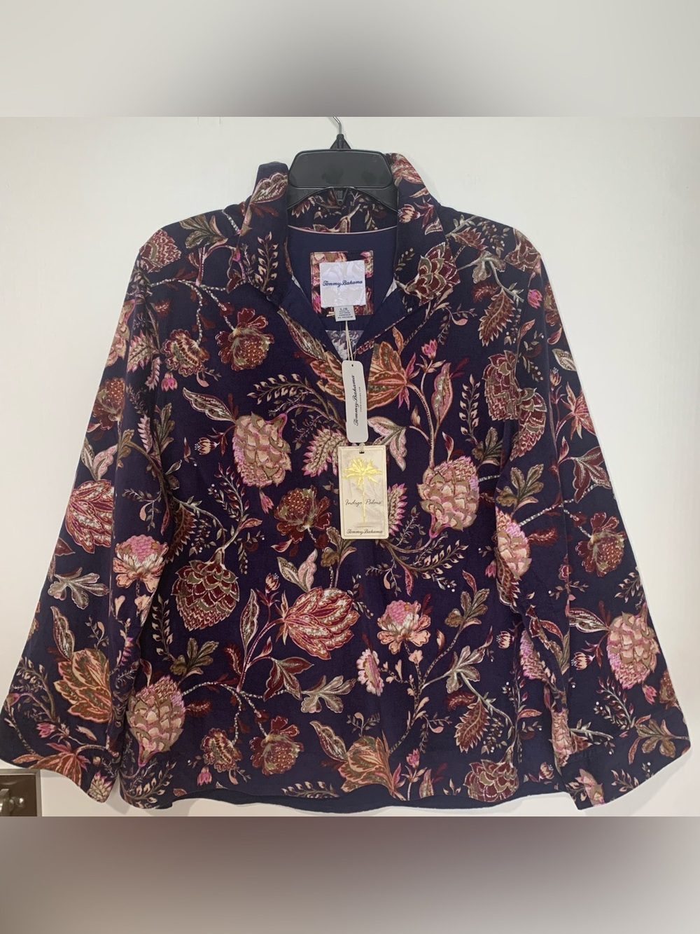 Tommy Bahama NWT Large Exquisite Bloom Corduroy Popover Floral Pullover Top
